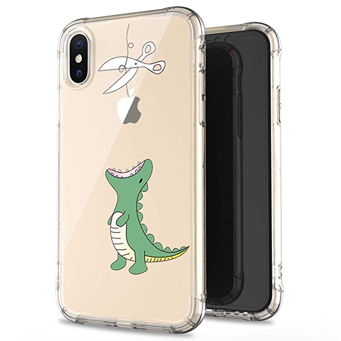JAHOLAN Compatible iPhone Xs Max Case Clear Cute Amusing Whimsical Design Green Hungry Dinosaur Flexible Bumper TPU Soft Rubber Silicone Cover Phone Case for iPhone Xs Max 2018 6.5 inch
