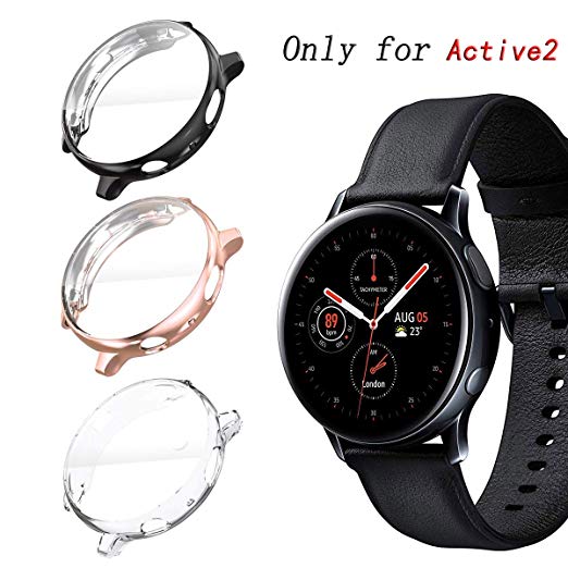 KPYJA for Samsung Galaxy Watch Active 2 40mm Screen Protector, All-Around TPU Anti-Scratch Flexible Case Soft Protective Bumper Cover for Galaxy Watch Active 2 Smartwatch (Black/Rose Gold/Clear, 40mm)