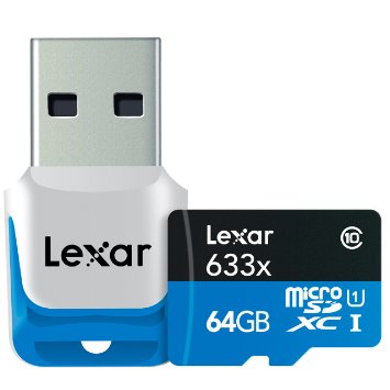 Lexar Professional microSDXC 633x  64GB UHS-I Flash Memory Card with USB 3.0 Adapter