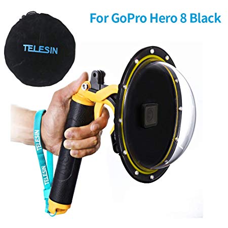 TELESIN Dome Port for GoPro Hero 8 Black, Underwater Diving Case Camera Lens Cover Lens Protector, with Waterproof Housing Case, Pistol Trigger, Floating Hand Grip and Anti-Fog Insert Accessories Kit