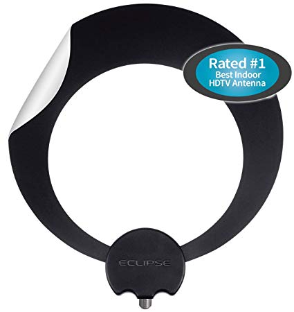 Antennas Direct Clearstream Eclipse TV Antenna, 35  Miles/55  Km Range, Multi-Directional, Grips to Walls with Sure Grip Strip, 12 ft. Coaxial Cable, Black or White, 4K Ready - ECL-CN
