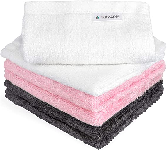 Navaris Bamboo Wash Cloths (Pack of 6) - 25 x 25 cm Soft Face Cloth Flannel Towel Set for Washing Face, Makeup Removal, Body, Babies - Multi Colours