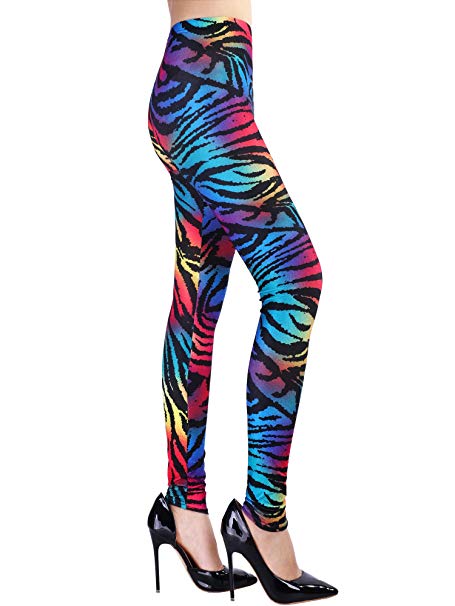 SATINIOR Soft Printed Leggings 80s Style Neon Leggings Pants with Assorted Designs for Women and Girls