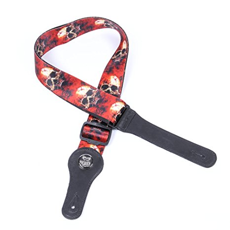 Soldiers Polyester Adjustable Guitar Strap with Leather End, Burning Skull