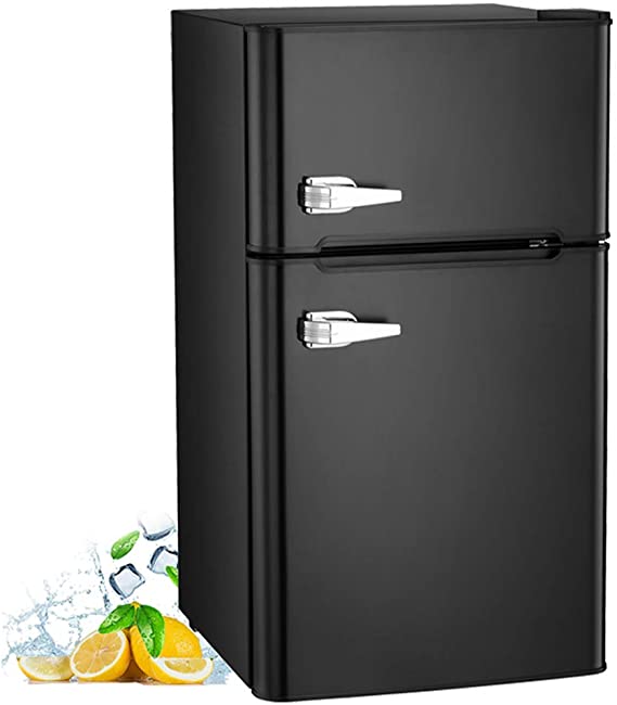 R.W.FLAME 3.2 Cu.ft Compact Refrigerator Double Door Mini Fridge with Top Door and Removable Glass Shelves, Beverage and Food Storage Cooler for Office, Dormitory, Home or Apartment (Black)