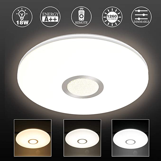 LED Ceiling Light Dimmable, T-SUN 18W LED Ceiling Light with Remote Control, 1260lm Φ30cm, 3000K-6000K, Night Light Function, Timer Function, Perfect for Living Room Bedroom Office Hallway.