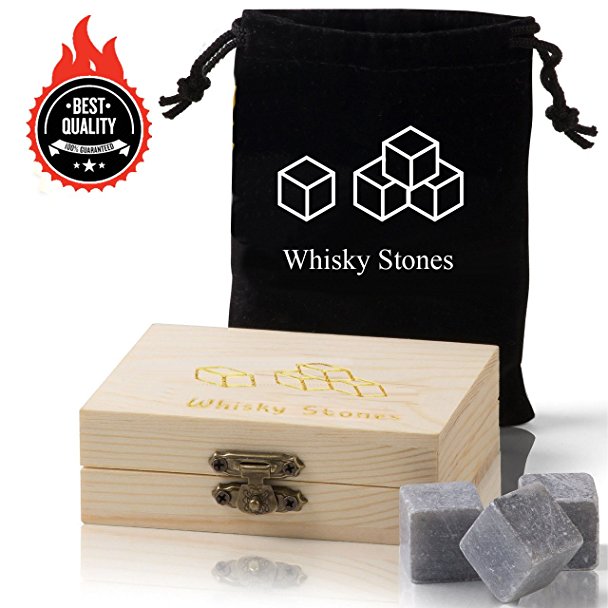 Awekris Whiskey Stones - Set of 9 pure soapstone Beverage Chilling rocks - Keeps your drink Ice cold and no water dilution - stored in a gift box - velvet bag included for refrigerating