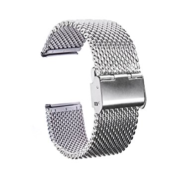 TFSeven 22mm Strap Bracelet Pin Buckle Silver Fashion DIY 304 Stainless Steel Mesh Watch Bands