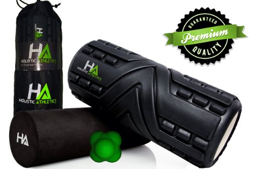 PREMIUM - 3 for 1 - ECO Friendly Massage Foam Roller by Holistic Athletics. Includes Bonus Massage Ball And Free Travel Bag! Optimize Your Health Now!