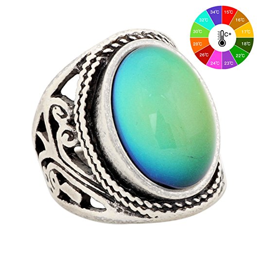 Mood Ring Changing Color for Adults Antique Sterling Silver Vintage Statement Rings Women RS019