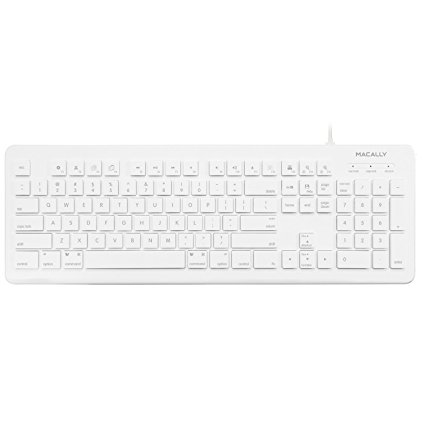 Macally Full Size USB Wired Computer Keyboard with 2-Port USB Hub & 15 Apple Shortcut Keys for for Mac and Windows PC (MKEYXU2)