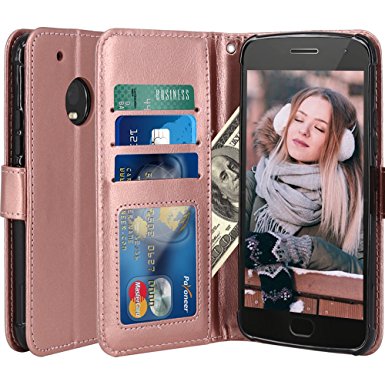 Moto G5 Plus Case, LK Luxury PU Leather Wallet Flip Protective Case Cover with Card Slots and Stand for Motorola Moto G Plus (5th Generation) - Rose Gold