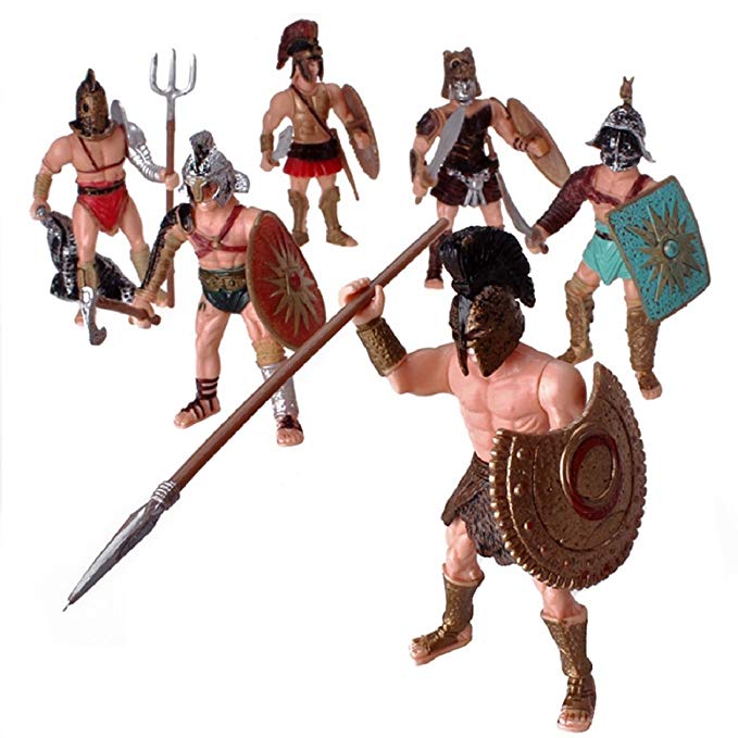 YIJIAOYUN 6 Pcs Large Action Figure Ancient Roman Gladiator Toy Warrior Fighter Figures Playsets with Weapon or Shield (Ancient Roman Gladiator)