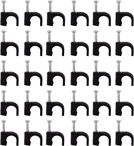 Lvcky 8mm Round Steel Nails Cable Clips, Black (Pack of 100)
