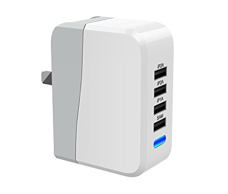 Vomercy USB Wall Charger 4-port USB Charger High Speed Charger Cell Phone Charger with Folding Plug White
