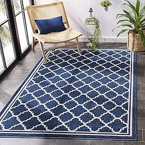 SAFAVIEH Amherst Collection 8' Square Navy/Beige AMT422P Moroccan Trellis Non-Shedding Living Room Bedroom Area Rug