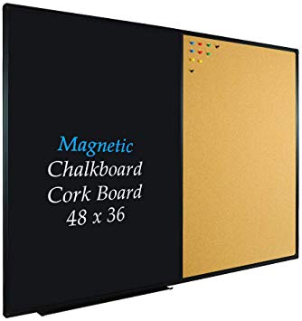 JILoffice Magnetic Chalkboard & Bulletin Corkboard Combination, Combo Board 48 x 36 Inch, Black Aluminum Frame Wall Mounted Board for Office Home and School with 10 Push Pins