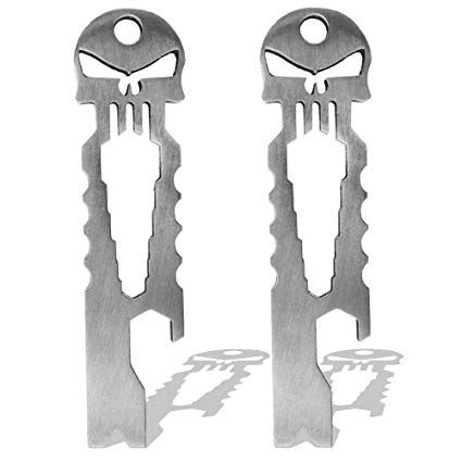 Titanium Punisher Bottle Beer Opener, 2Pcs Durable EDC Pocket Keychain Survival Tool Tactical Pry Bar Spanner Multi Tools for Hiking Camping Hunting Household, Hand Tools, Silver
