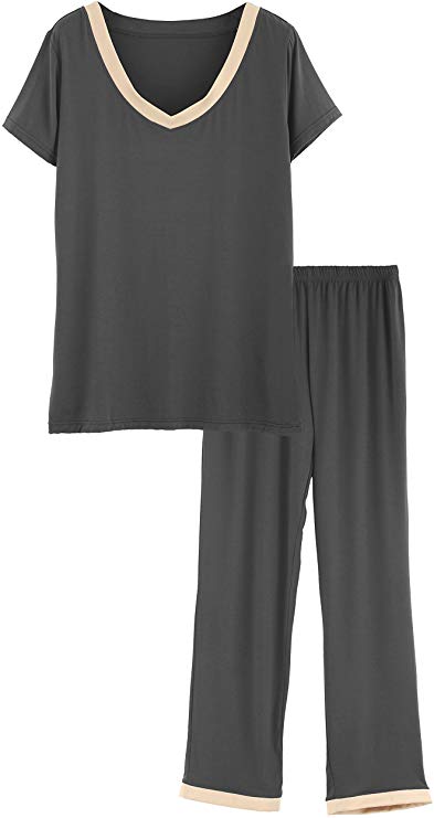 Latuza Women's V-Neck Sleepwear Short Sleeves Top with Pants Pajama Set
