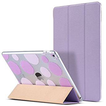 iPad Air 2 Case, ULAK [Polka Dot] Folio Slim Fit Smart Cover Case [Colorful Clear Back Cover] with Trifold Stand and Magnetic Auto Wake & Sleep Function for iPad Air 2 / iPad 6th Generation (Purple)