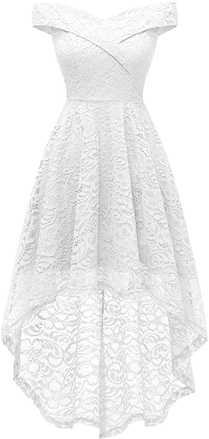 Homrain Women's Wedding Formal Casual Dresses Off Shoulder Vintage Floral Lace Hi-Lo Bridesmaid Dress