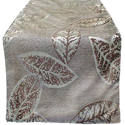 OLYPHAN 72 Table Runner Dining Elegant Fall Leaf Pattern Beige/Gold/Cream/Sand/Off White – Glam Thanksgiving Dinner, Spring Decoration, Christmas Décor & Easter Holiday Party Decorations 13 x 72 Inch