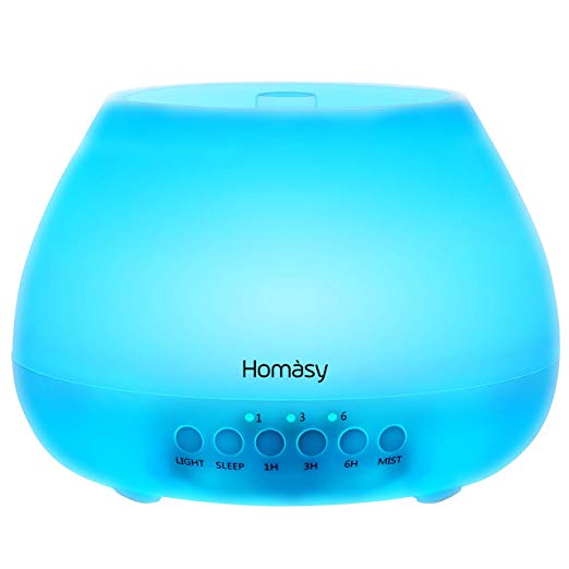 Homasy 500ml Essential Oil Diffuser, Large Capacity Aroma with Sleep Mode for 20hrs’ Working, Noise Reduction Technology, 8-Color LED Changing Lamps, 3 Timer Settings, BPA Free, Waterless Auto-off, Best Gift for Girl Friend Mother for Bedroom, Home and Office