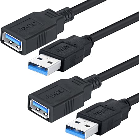 Pasow 2 Pack USB 3.0 Extension Cable SuperSpeed Type A Male to Female Extender Cord (1FT)