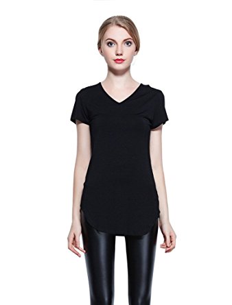 Coreal Ladies Plain Short Sleeve V-Neck Round Hem 100% Modal Multiple Colors Tied Dyed T-shirt