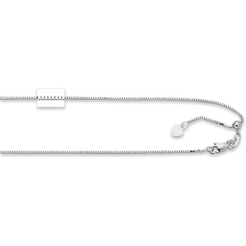 JewelryWeb Sterling Silver 22 Inch Rhodium Italian Sparkle-cut Adjustable 0.8mm Box Chain Necklace (Lobster-claw)