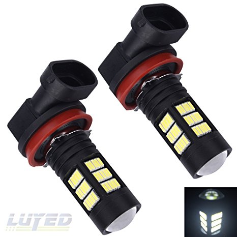 LUYED 2 X 1500 Lumens Extremely Bright H11 H8 4014 72-EX Chipsets LED Bulbs Used For DRL or Fog Lights,Black Metal Aluminum Dissipate Heat With Adjustable Lens,Xenon White