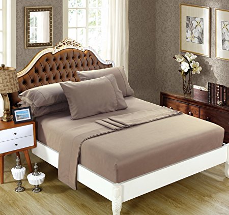 DelbouTree Solid Microfiber Bed Sheet Sets,Deep Pocket Queen 4 Pieces,Taupe