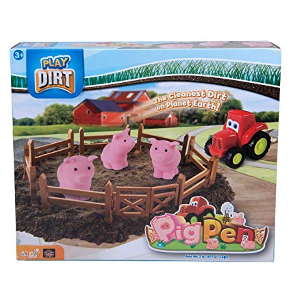 Play Dirt Pig Pen - Unique Play Dirt for Burying and Digging Fun - Includes Dirt, Pigs, Fence, Tractor, and Play Mat