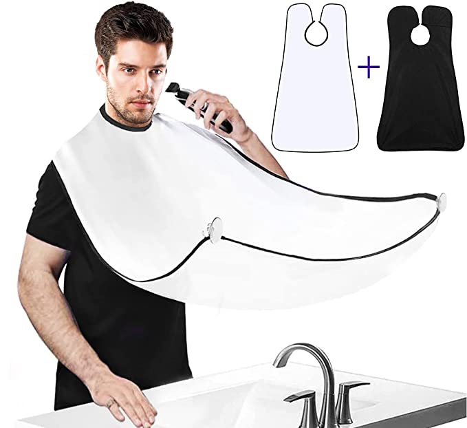 Beard Bib Beard Apron, 2Pack Beard Trimming Catcher Bib for Men Shaving & Hair Clippings, Waterproof Non-Stick Hair Catcher Grooming Cloth with 4 Suction Cups for Father's Day