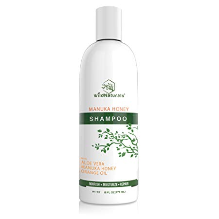 Wild Naturals Sulfate Free Shampoo : With Manuka Honey + Aloe Vera, For Hair Loss, Thinning Hair, and Itchy Dry Scalp. Anti Dandruff, Moisturizing, 98% Natural, 80% Organic Healing Plant-Based Formula