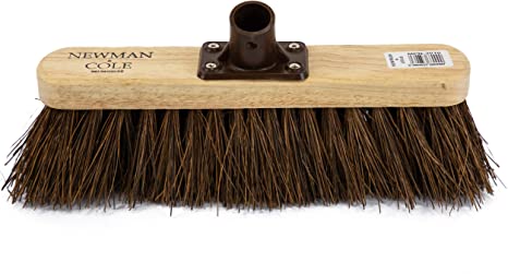 Newman and Cole 12" Wooden Broom Head with Stiff Bassine Natural Hard Bristle - Replacement Wooden Broom Head for Outdoor Garden Yard Brush Sweeping - Wood Brush Head Fitted Fixing Bracket Connector