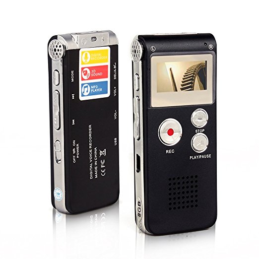 Btopllc Digital Voice Recorder 8GB, Digital Voice Recorder MP3, Lecture Dictaphone Stereo Mini USB MP3 Music Player / Dictaphone for Recording Interviews, Conversation and Lectures - Black