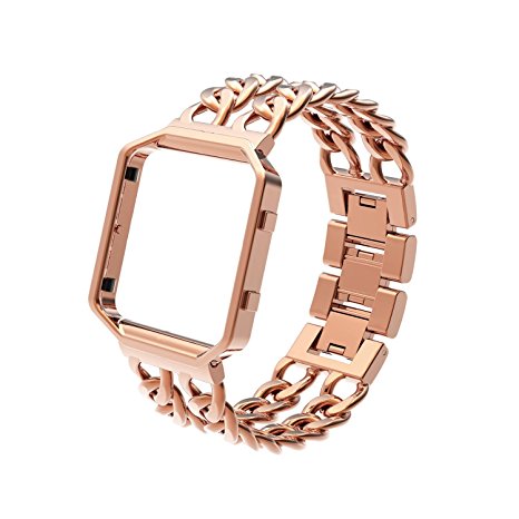 Wearlizer Lux Replacement Metal Bands with Metal Frame for Fitbit Blaze - Rose Gold Small