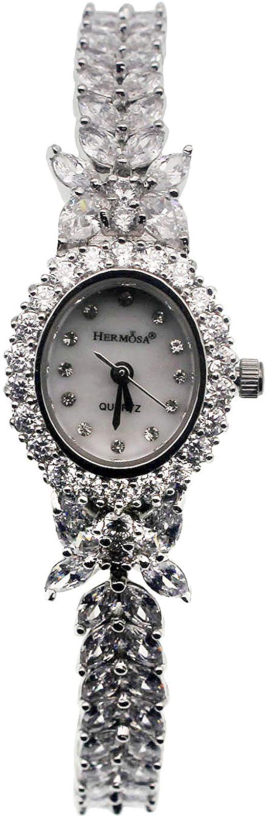 HERMOSA Watch Bracelet Oval Dial White Topaz Watchband Japanese Quartz Movement Classic Watches H2246