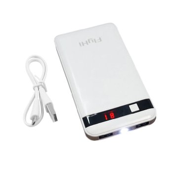 Flyhi LCD Power Bank 7000mAh Dual USB Port 2.1a &1a External Battery Charger ,LCD Digital Display Remaining Power, with Flashlight & Fast Charging for Iphone,Ipad,Samsung,Cell Phones (White)