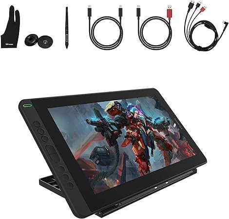 2020 HUION Kamvas 13 Graphics Drawing Tablet Monitor with Battery-Free Stylus PW517, Adjustable Stand, Full-Featured USB-C to USB-C Cable Black