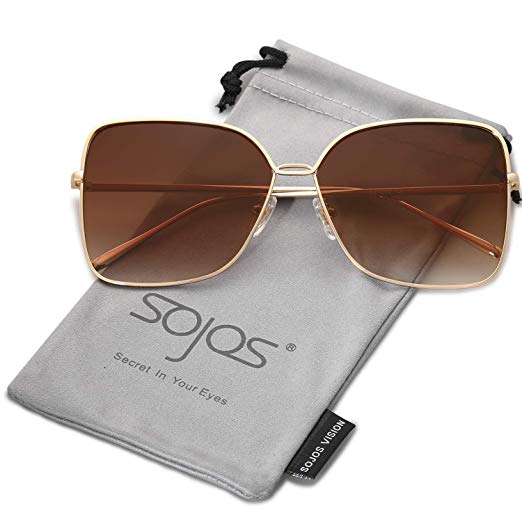 SOJOS Fashion Oversized Square Sunglasses for Women Flat Mirrored Lens SJ1082