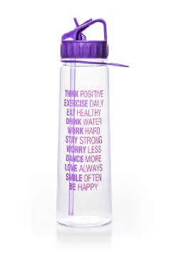 30oz. MOTIVATIONAL TIME MARKED WATER BOTTLE with INSPIRATIONAL QUOTE and TIME WATER BOTTLE MANAGEMENT: THINK POSITIVE ANGLE