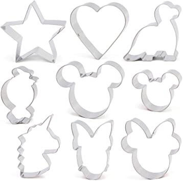 BakingWorld Cookie Cutters for Kids,Mickey & Minnie Mouse Donald Duck Unicorn Dinosaur Heart Star Shapes Cookie Biscuits Fondant Beignet Pancake Sandwiches Cutter Mold for Kids Birthday (Set of 9）