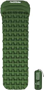 Naturehike Sleeping Pad Ultralight 6.5 cm With Pillow, Inflatable Air Cushion Outdoor Compact and moisture proof for hiking, backpacking, camping(Army Green)