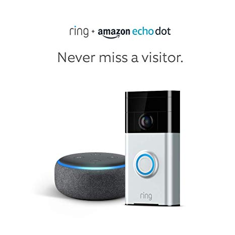 Ring Wi-Fi Enabled Video Doorbell in Satin Nickel with Echo Dot 3rd Gen (Charcoal Gray)