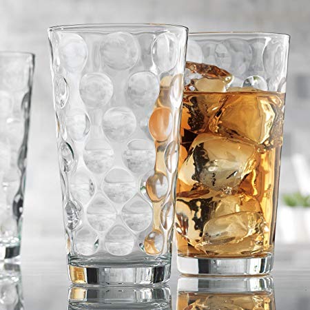 Attractive Bubble Design Highball Glasses Clear Heavy Base Tall Bar Glass Bubble Design - Set Of 10 Drinking Glasses for Water, Juice, Beer, Wine, and Cocktails, 17 ounce