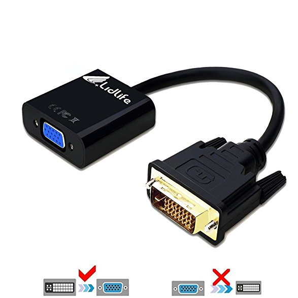 DVI to VGA Adapter , Lidlife E0309 DVI-D Link 24 1 male to VGA Female Digital Video Cable Gold Plated Support 1080P for Gaming, DVD, Laptop, HDTV and Projector