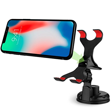 Car Phone Mount, Vena Clip-Grip 360 Degree Strong Suction Cup Car Mount Holder for iPhone X (10)/8/8 Plus/7/7 Plus, Galaxy S9/S9 Plus Note 8 S8/S8 Plus, Moto G5/G5 Plus, LG V30 G6, Google Pixel/XL/Pixel 2/2 XL (Up to 90mm Wide)