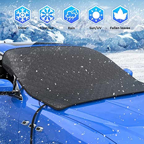 Windshield Snow Cover, Automotive Windshield Covers with Advanced Non-Stick Physical Texture, 4 Layers Ultra-thick, 4 Stable Accessories More Secure Fit for Car, Truck, SUV, Van Vehicle (Upgrade)
